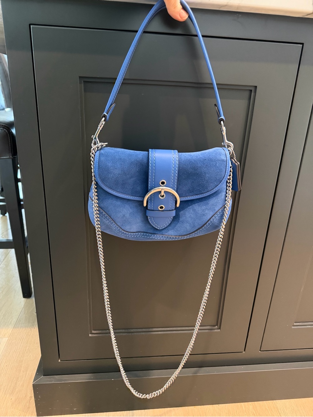 Coach Blue Suede Shoulder Bag with Silver Hardware - Picture 2 of 8